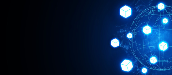 Background financial digital technology  network communication help world connect people globally with blockchain networking, online banking fintech transaction Element of this image furnished by NASA