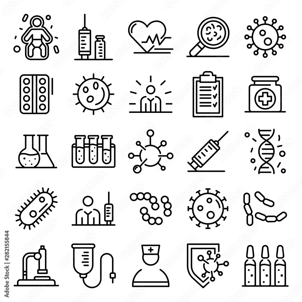 Poster immunization icons set. outline set of immunization vector icons for web design isolated on white ba