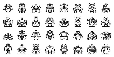 Robot-transformer icons set. Outline set of robot-transformer vector icons for web design isolated on white background