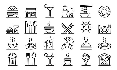 Food courts icons set. Outline set of food courts vector icons for web design isolated on white background