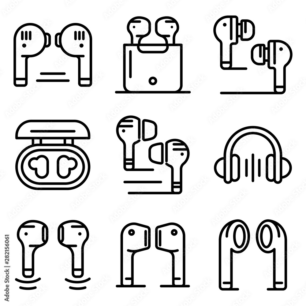 Poster wireless earbuds icons set. outline set of wireless earbuds vector icons for web design isolated on 