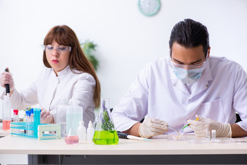 Two chemists working in the lab