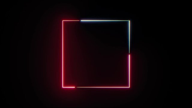 Abstract neon square frame. Seamless loop
