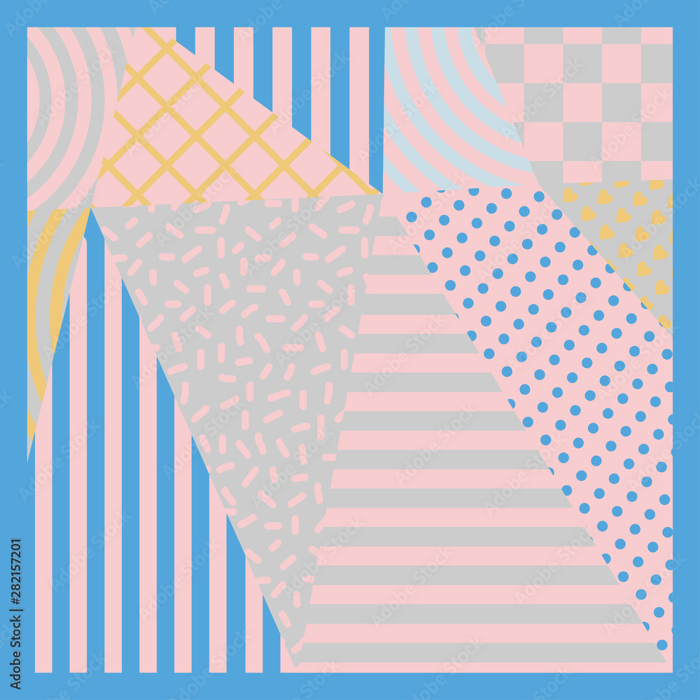 Poster Silk scarf with a geometric pattern abstract design background colorful pastel colors. Square vector