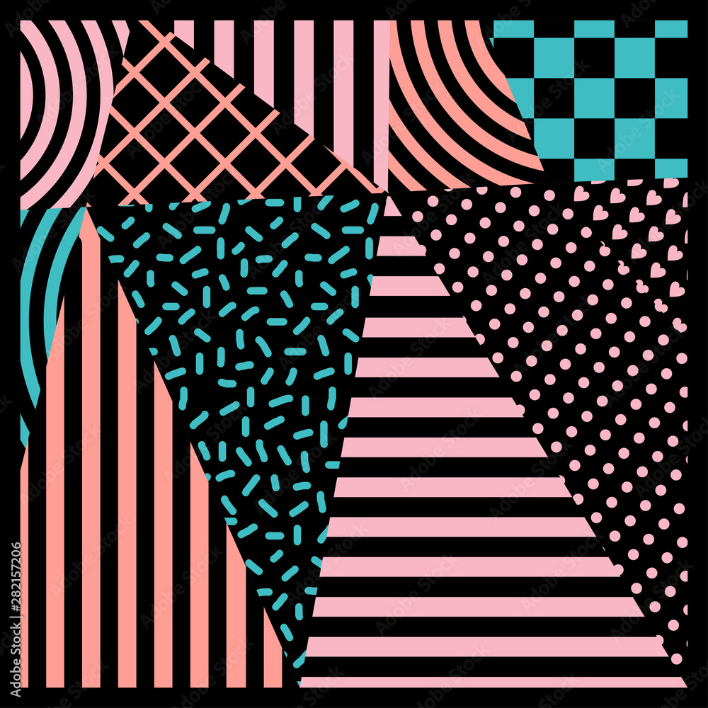 Poster Silk scarf with a geometric pattern abstract design background colorful pastel colors. Square vector