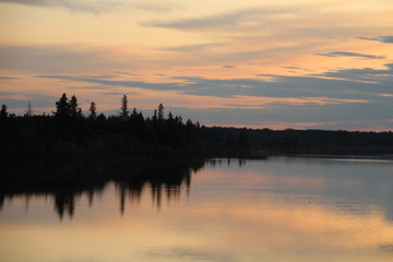 Fototapeta na wymiar Dusk On Astotin Lake, Elk Island National Park, Alberta