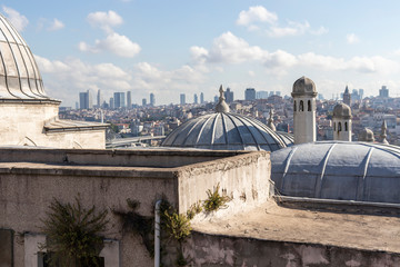 Fototapeta premium Panorama from Suleymaniye Mosque to city of Istanbul, Turkey