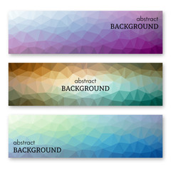 Set of three banners in low poly art style