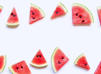 Fresh watermelon slices on white background.