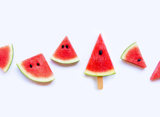 Fresh watermelon slices on white background.