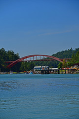 Naklejka premium The Rainbow Bridge spanning the Swinomish Channel in La Conner, Washington