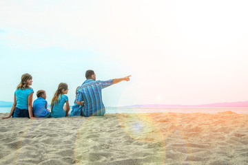 Fototapeta premium happy family at sea in greece on nature background