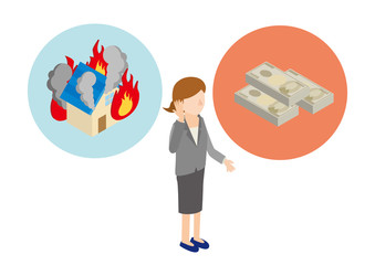 火災　火事　火災保険　不安　女性　考える　心配