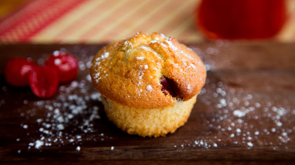 Wild berry dessert. Cherry Muffin.