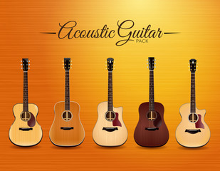 Naklejka premium Realistic Acoustic Guitar Collection Design