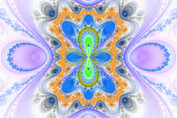 White and colorful wallpaper cover background Geometric fractal shape can illustrate daydreaming imagination psychedelic space dreams magic nuclear explosion frequency patterns radiation concepts.