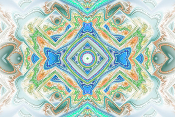 White and colorful wallpaper cover background Geometric fractal shape can illustrate daydreaming imagination psychedelic space dreams magic nuclear explosion frequency patterns radiation concepts.