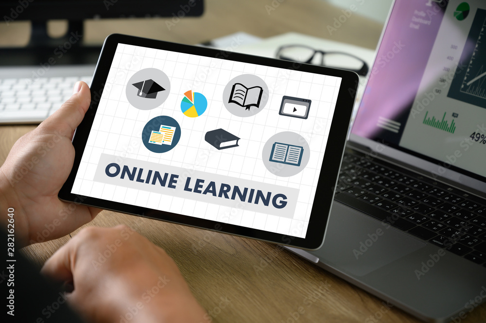 Poster online learning website on tablet computer
