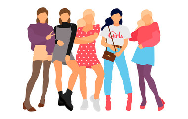 Obraz premium Young model woman set posing on white isolated background. Flat illustration - Vector