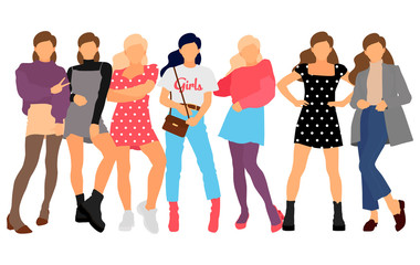 Obraz premium Young model woman set posing on white isolated background. Flat illustration - Vector