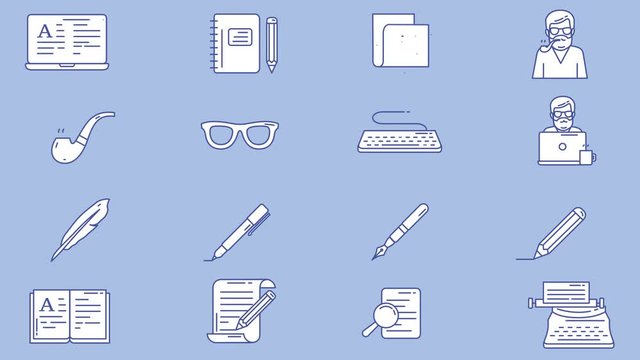 Writer and Blogger Workplace Icon Set