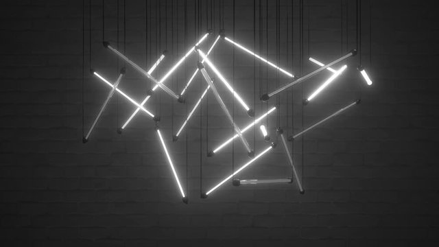 Flickering white neon light bulbs. Seamless loop 3D render animation