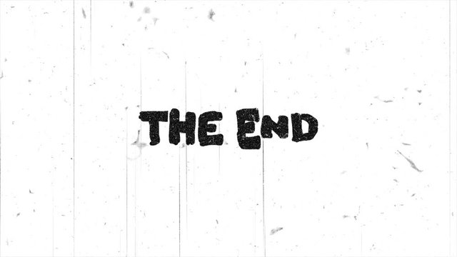 The end text grunge graphic on damaged film. Seamless loop animation