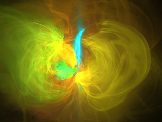 Abstract Green and Yellow Illustration - Soft Iridescent Colorful Circles of Brilliant Energy, Glowing Plasma. Smoke, Energy Discharge, Digital Flames, Artistic Design
