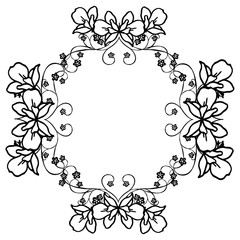 Seamless black and white, abstract leaf wreath frame border. Vector