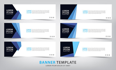 set of six abstract blue web banner templates, vector illustration