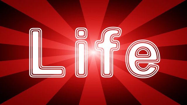 Life icon in red abstract background with rays. Looping footage with Prores 4444 and 4K resolution. 