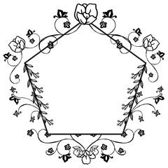 Black line art, drawing of flower frame, for design banner, poster, various card. Vector