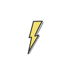 Picture of a yellow lightning in the style of a doodle. Vector illustration by hand.