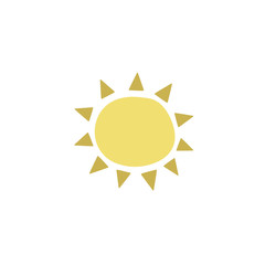 drawing of yellow sun in the doodle style. hand-drawn drawing. Vector illustration. Simbol of weather