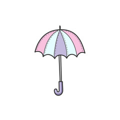 Drawing an color umbrella in the style of a doodle. A simple vector illustration by hand.