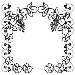 Design of invitation card, greeting card, various card, with floral frame, in black and white colors. Vector