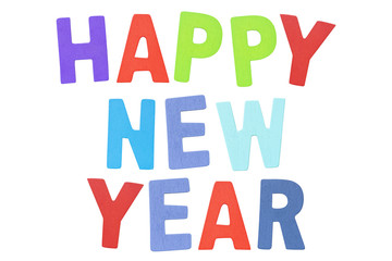 colorful wooden letter Happy new year isolated on white background