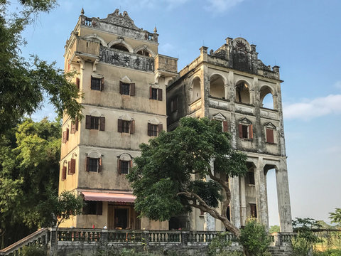 Residential House of Chinese who came back from overseas countires at Jiangmen city Diaolou Park, Guangdong, China. Translation: "building of peaceful life"