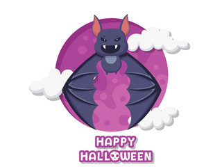Happy Halloween. Cute cartoon bat flying vector on background. Forest animal. Flat design. Greeting card, party invitation. Vector illustration