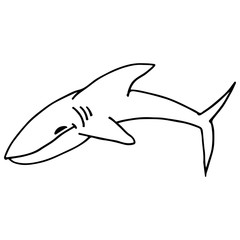 Abstract shark outline. Shark icon, great design for any purposes. Vector outline illustration. Hand drawn doodle illustration. Hand drawing. Silhouette symbol