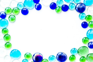 Bright stones frame on white background top view mock up