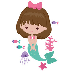 Cute mermaid vector cartoon illustration