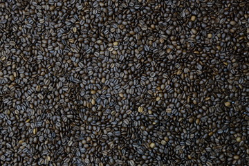 Coffee bean background. View from above flat lay.