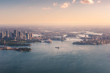 Aerial view of Sydney Harbour with Sydney Harbour Bridge and CBD
