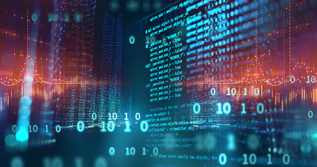 Obraz premium cyfrowy krajobraz miasta z cyfrową liczbą elementów ilustracji