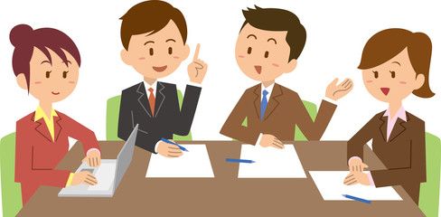 ミーティングをする男女4人