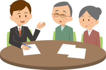 男性から説明を受ける老夫婦