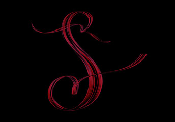 Capital letter S - glowing brush lettering on black background