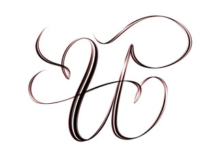 Capital script letter U with flourishing isolated on white background