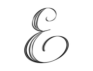 Beautiful letter E hand lettered on white background